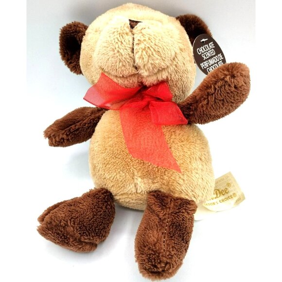 Chocolate Scented Teddy Bear Dan Dee Hang Tush Tag Red Ribbon 2018 7" Plush - Picture 3 of 11